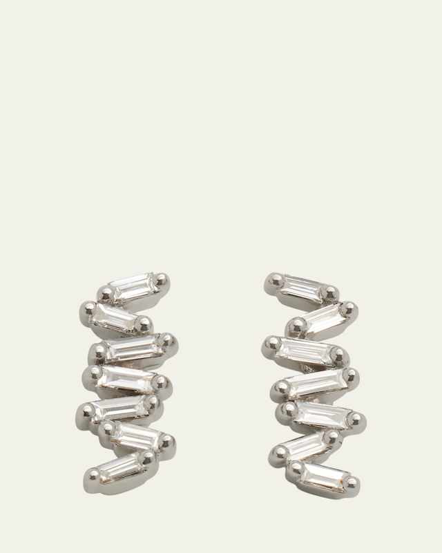18K White Gold Baguette Diamond Firework Stud Earrings